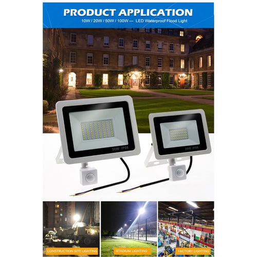 LED Flood Light PIR Motion Sensor Building Outdoor Spotlight Waterproof 