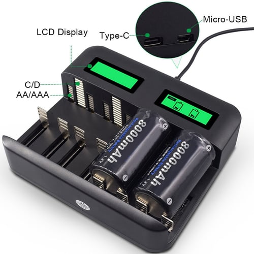 Smart Battery Charger 4 Slot LCD for Rechargeable Ni-MH Ni-Cd AA AAA SC C 5V2A 