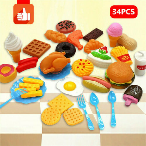 34PCS Kids Toy Pretend Role Play Kitchen Pizza Fruit Vegetable Food Cutting Set 
