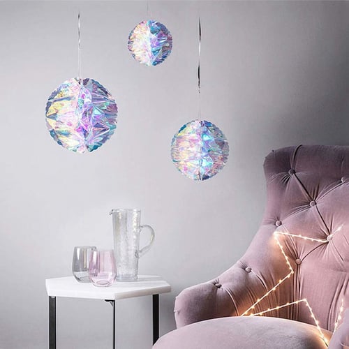 3 Pcs Grant Iridescent Honeycomb Ball Rainbow Film Paper Foil Ceiling Hanging Ornaments For Wedding Party Home Decor - Iridescent Home Decor