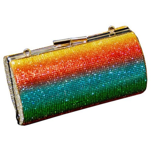 Mini Acrylic Rainbow Color Bag Striped Clutch Evening Messenger Handbag Shoulder