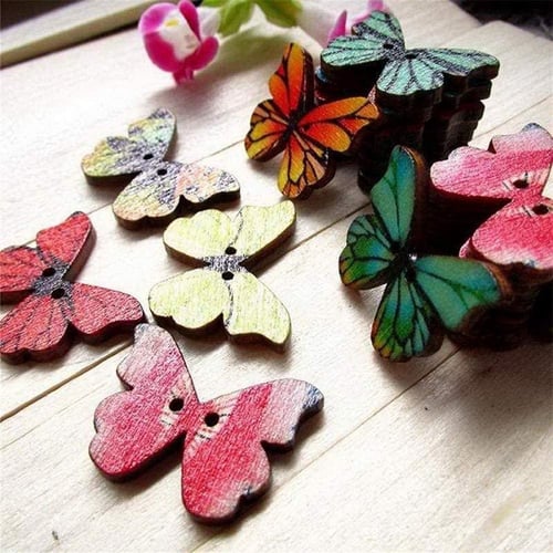 Mix Lots Butterfly Flower Wood Button Cloth Sewing Diy Craft Embelishment 