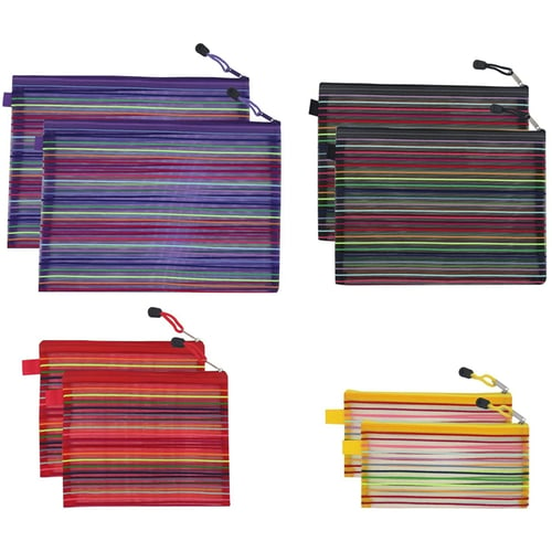 6 Pieces 6 Color 6 Size Zipper Mesh Pouch Item Organizer Folder Rainbow Striped 