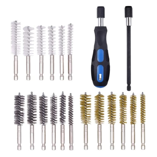 20 PC WIRE BRUSH CLEANING SET REMOVE RUST METAL CLEAN HANDLE DRILL BIT NEW 