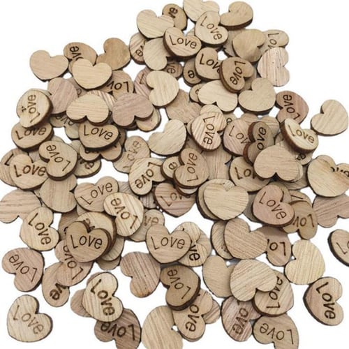 Heart Wood Chip Wedding Table Scatter Decor Wooden Rustic Love Letter LB 