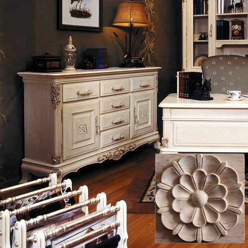 Wood Carved Corner Decal Applique Onlay Furniture Elegant Unpainted Decoration