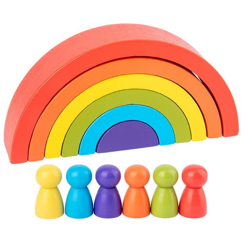 7 Colors Wooden Stacking Rainbow Shape Child Kids Educational Toy Gift 