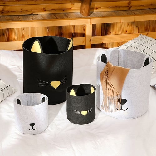 2Pcs Folding Storage Basket Toy Clothes Buckets Laundry Hamper Gray & Yellow 