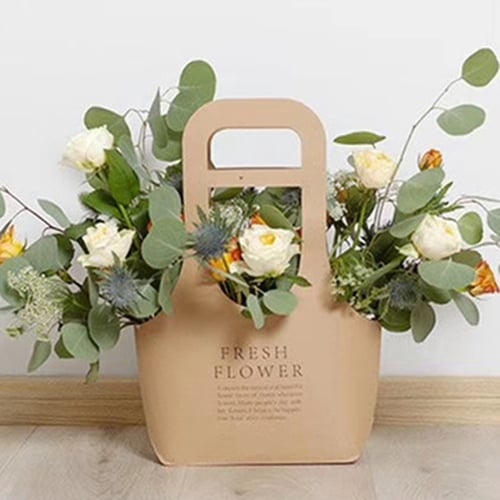 Kraft Paper Flower Box with Handle Waterproof Bouquet Florist Gift Packing BWF 