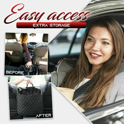 Upgrade Car Net Pocket Handbag Holder Between Car Seat Storage PU Leather Black 