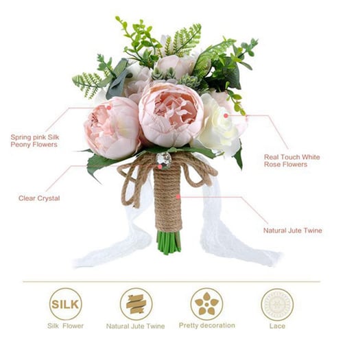 Rose Wedding Bouquet Artificial Flowers Stems Bride Bridesmaid Toss Silk Fake 