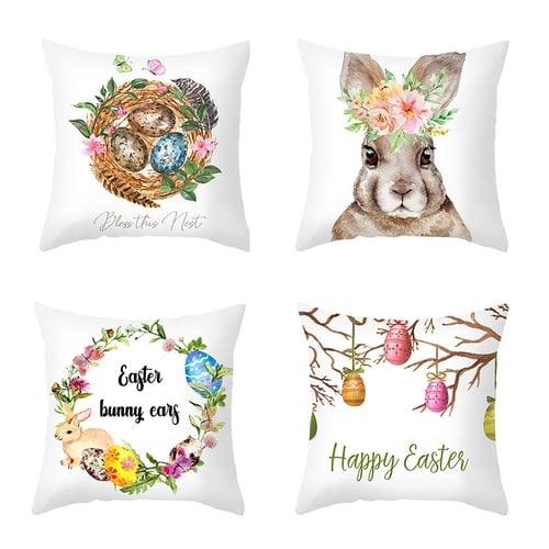 Happy Easter Bunny Egg Pillow Covers Sofa Cushion Cover Home Decor Pillow Case 