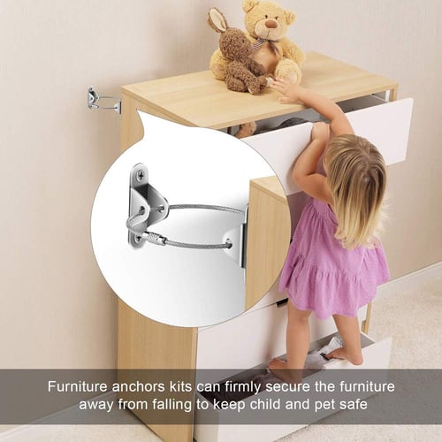 6 Pack Furniture Straps Wall Cabinet Anchors Anti Tip Device Used To Protect The Safety Of Children - How To Protect The Wall From Furniture