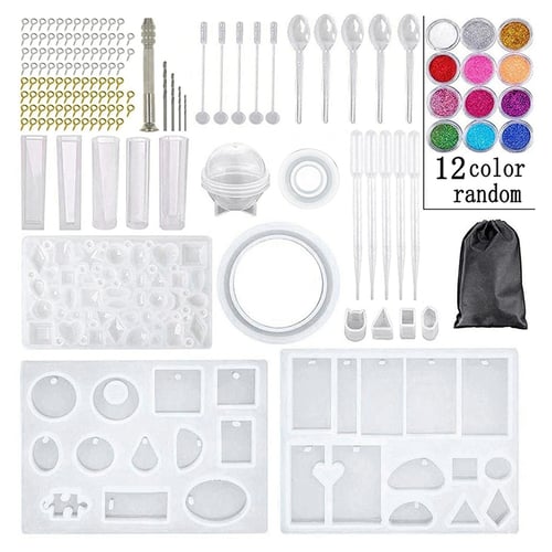 Glitter Powder and Tools Kit DIY Jewelry Pendant Craft Making Set Contains Casting Molds Resin Molds 137 Pcs Silicone Jewelry Making Starter Molds and Tools Kit