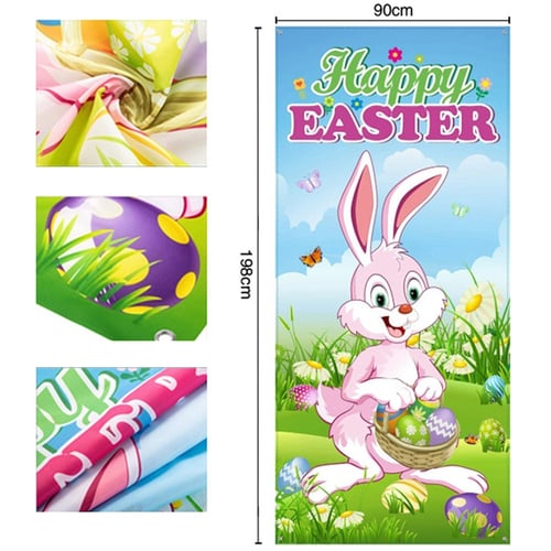 Easter Garden Flag Hanging Flag Bunny Rabbit Easter Eggs Bunting Banner 