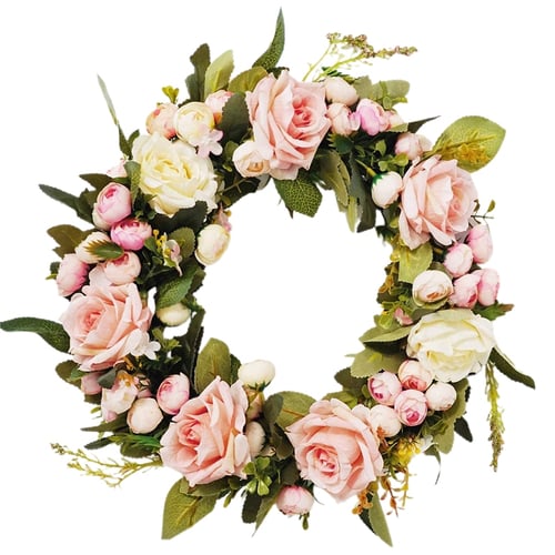Door Garland Wreaths for Front Door Farmhouse Pink Hydrangea Wreath Rustic Home Decor Artificial Garland for Front Door Wall Decor,Home Decoration 18 Inch