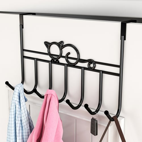 Robes Towels- Black 4Packs Over The Door Double Hanger Hooks,HFHOME Metal Twin Hooks Organizer for Hanging Coats Hats