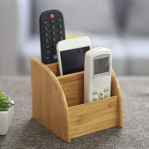 3 Compartment Storage Box Stationery Remote Control Storage Bamboo Container 