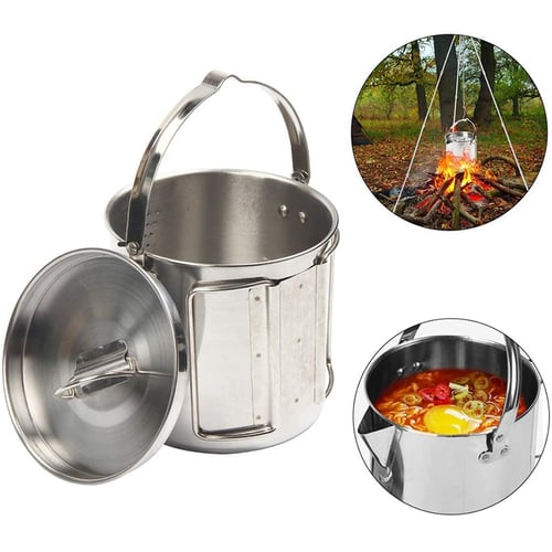 Outdoor 1.2L Stainless Steel Picnic Camping Hanging Pot Campfire Cooking Kettle 