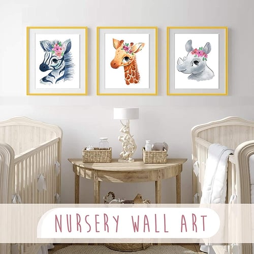 Baby Girl Nursery Decor Wall Art Safari Animal Jungle Set Of 6 Prints 8x10 Inch - Animal Wall Decor For Nursery