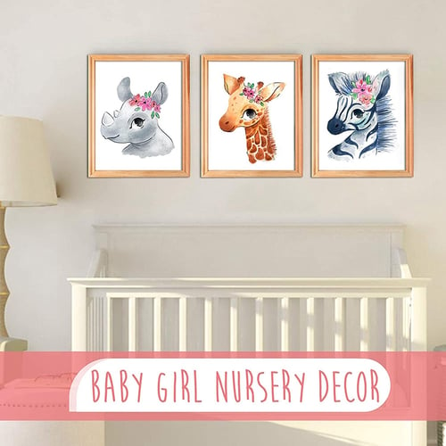 Baby Girl Nursery Decor Wall Art Safari Animal Jungle Set Of 6 Prints 8x10 Inch - Baby Wall Art For Nursery
