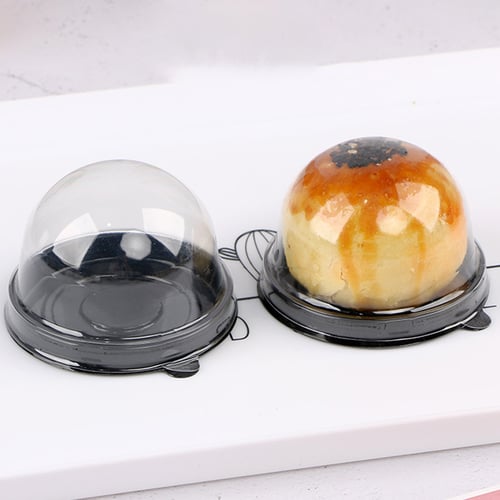 100 Pack Clear Plastic Mini Cupcake Container,Mooncake Boxes Muffin Pod Dome Muffin Single Cupcake Holders Individual Cupcake Box for Cheese Pastry Dessert Mooncake 50 Gold/50 Black