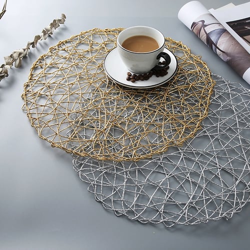 Round Weaving Non-Slip Mat Coaster Table Placemat Anti-hot Pad Kitchen Supply W 