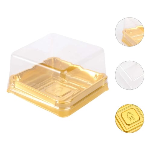 50pcs Moon Cake Boxes Square Baking Plastic Golden Packing Box for Cake Cheese