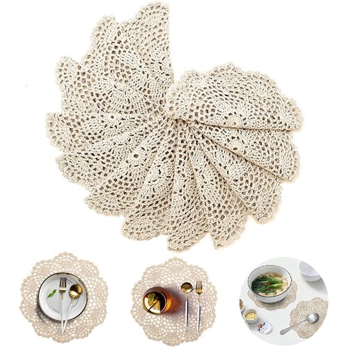 12Pcs Cotton Round Hand Crocheted Lace Doilies Flower Coasters Table Decorative 