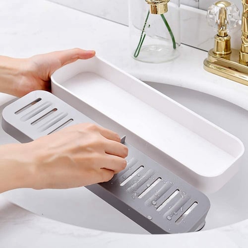 Adhesive Soap Dish With Hooks For Shower No Drilling Holder Drain Bathroom Kitchen Sink - Bathroom Sink Drain Adhesive