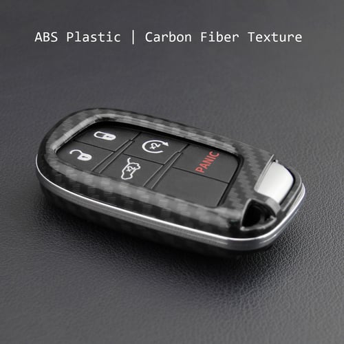 Carbon Fiber Smart Key Fob Cover Case Chain Ring For Jeep Dodge Fiat 500X 