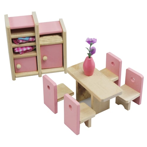 Wooden Doll House Miniature Bedroom Furniture Set Kids Children Role Play Toy 