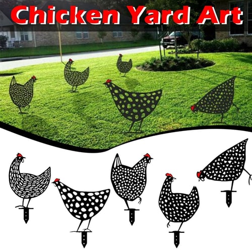 4Pcs Chicken Yard Art Outdoor Garden Backyard Lawn Stakes Hen Gift Decor Easter