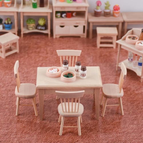 Dollhouse Miniature Kitchen Furniture Coffee Dinning Table Chair Set 1/12 