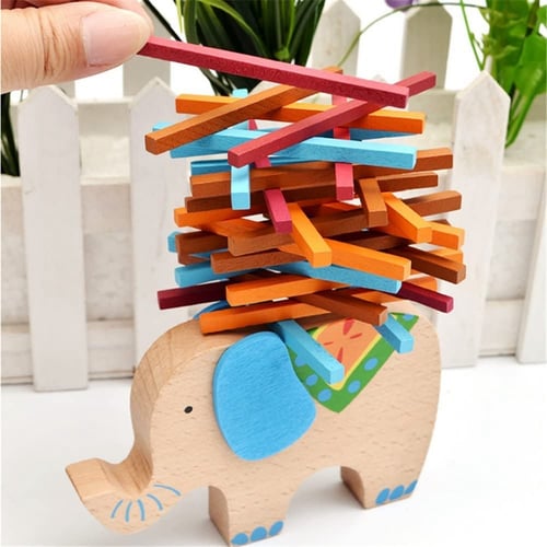 Wooden Elephant Stacking Blocks Balancing Game Stack Up Sticks Toy Set for Kids and Children Gift 
