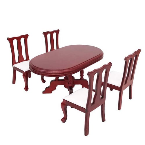 1:12 Wooden Kitchen Dining Table With 4 Chairs Set  Dollhouse FurnitureOP 