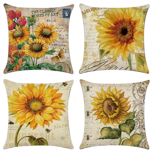 18" Fashion Sunflower Cotton Linen Throw Pillow Case Cushion Cover Home Decor 