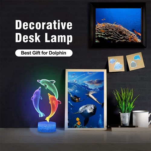 3D LED Night Light Fashion Dolphin Pattern Color Change LED Table Desk Lamp Xmas 