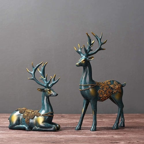 Silver Stag Ornament Reindeer Deer Figurine Sculpture Vintage Home Decoration 