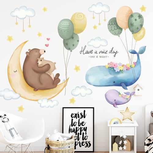 Moon Starry Sky Cartoon Wall Stickers For Kids Room Baby Nursery Decals Removable Murals Home Decor - Removable Wall Decals For Baby Nursery