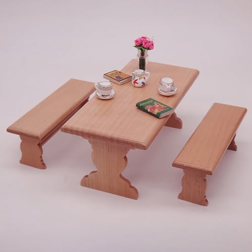 Wood Color 1/12 Dollhouse Miniature Furniture Garden Decor Bench Chair Table 