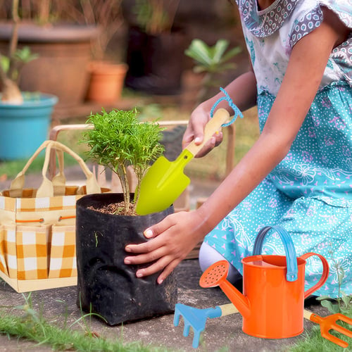 Childrens Girls Kids Gardening Tools Set Shovel Rake Trowel Gloves Watering Can 