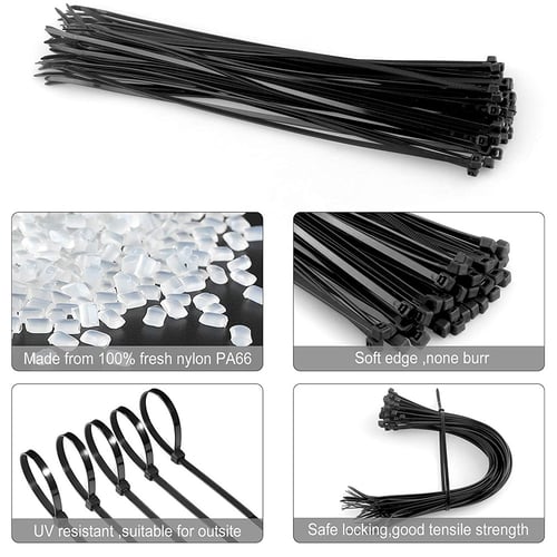 500 X Strong Black Plastic Cable Ties Wraps Fastener 2.5mm 100 