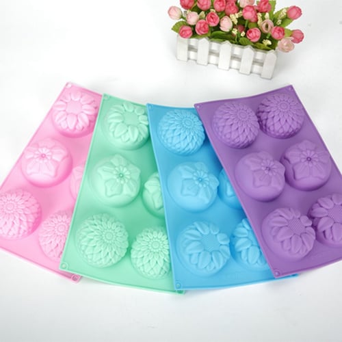 6 Flower Muffin Cup Handmade Soap Mold Cake Baking Mould Silicone Soap DIY Molds 