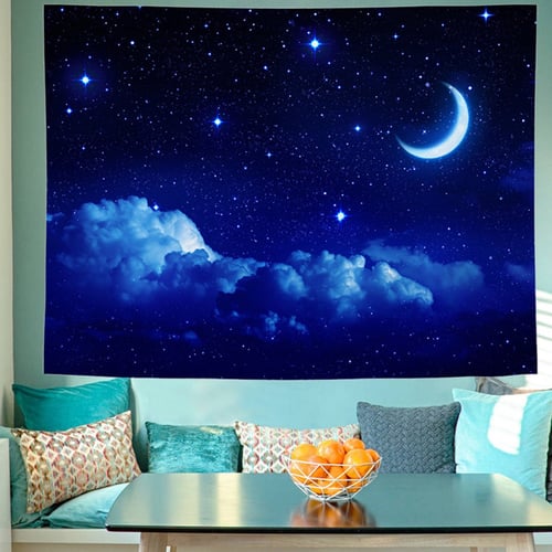 Flower Painting Moon Phases Stars Tapestry Wall Hanging Living Room Bedroom Dorm
