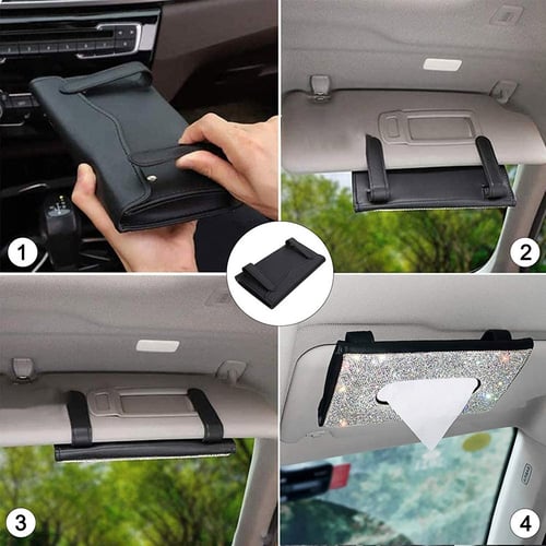 Leatherette Crystal Car Sun Visor Tissue Box Towel Case Cover Holder Bling Decor 