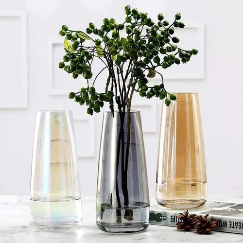 Gray Dciustfhe Flower Glass Vase for Decor Home Handmade Modern Large Flower Vases for Centerpieces Living Room Kitchen Office