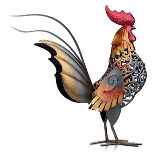 Tooarts Metal Sculpture Carved Iron Rooster Home Furnishing Artwork Craft 