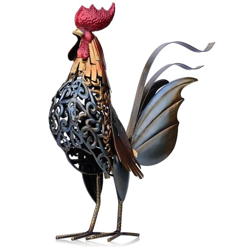 Metal Figurine Rooster Sculpture Carved Iron Home Furnishing Articles  Artwork 