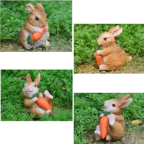 Miniature Fairy Garden Figurine Mini Brown Bunny Rabbit Holding Carrot for sale online 